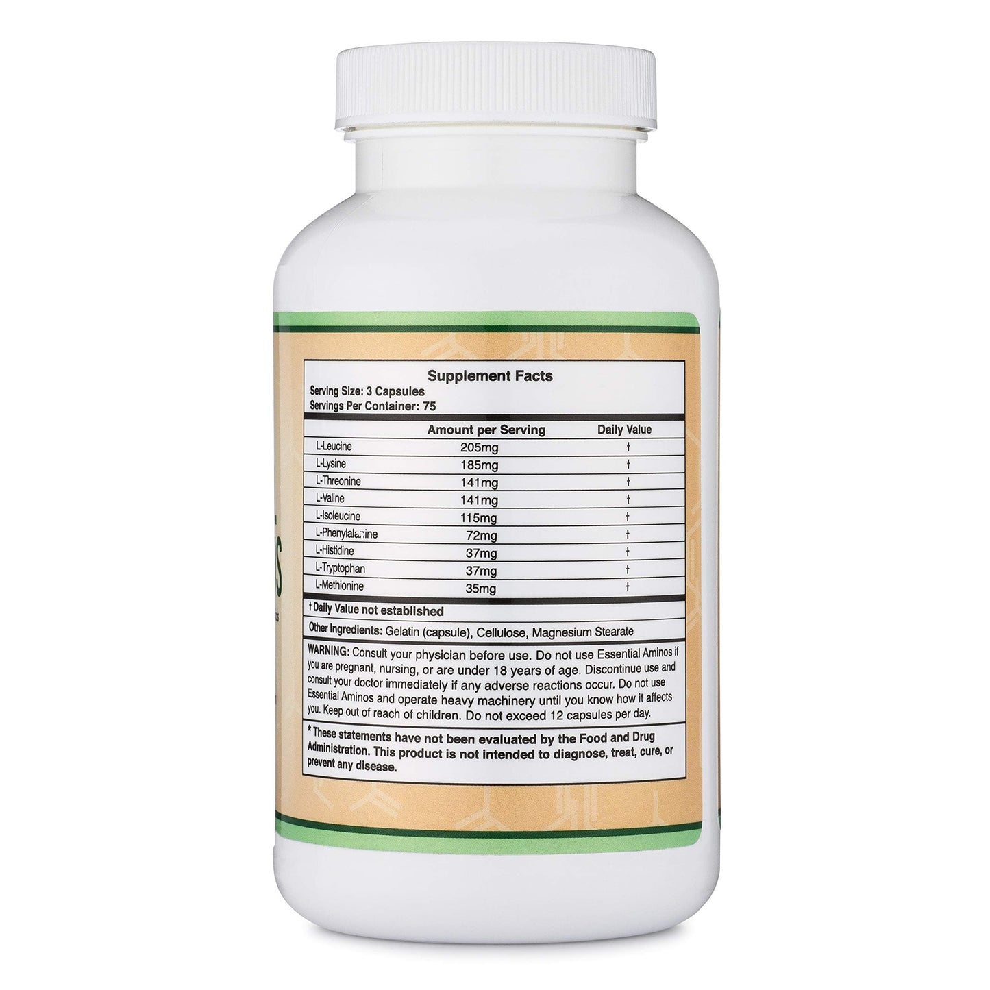 Essential Amino Acids - 1 Gram Per Serving Powder Blend of All 9 Essential Aminos (EAA) and All Branched-Chain Aminos (BCAAs) (Leucine, Isoleucine, Valine) 225 Capsules
