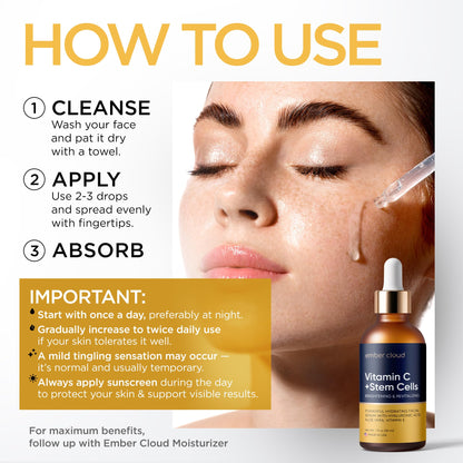 Vitamin C Serum for Face with Stem Cells Hyaluronic Acid Vitamin E Aloe Vera Anti-Aging Face Serum Supports Skin Health