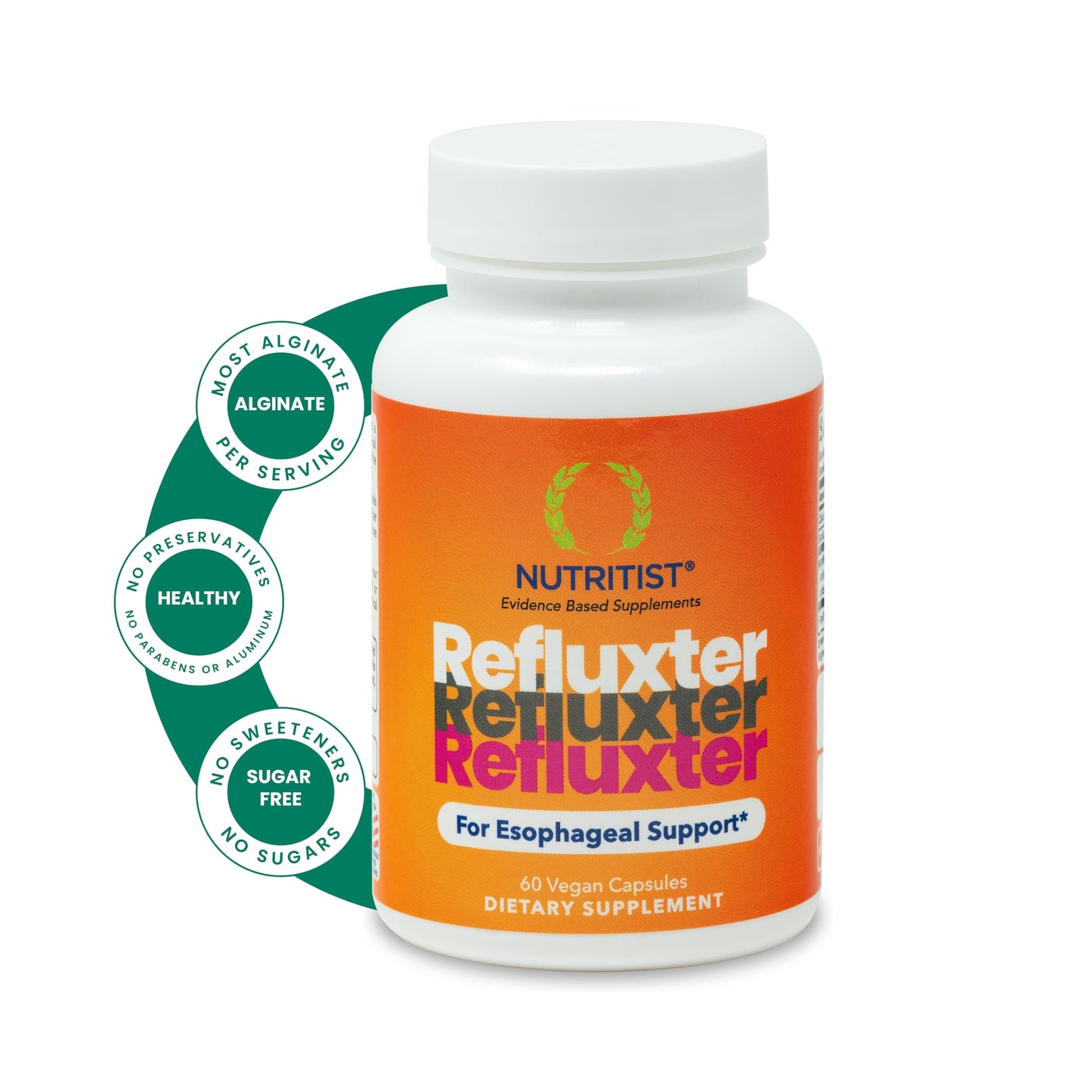 Nutritist Refluxter Sodium Alginate Capsules – Natural Acid Reflux & GERD Relief Supplement. Supports LPR, Silent Reflux, Heartburn, Indigestion