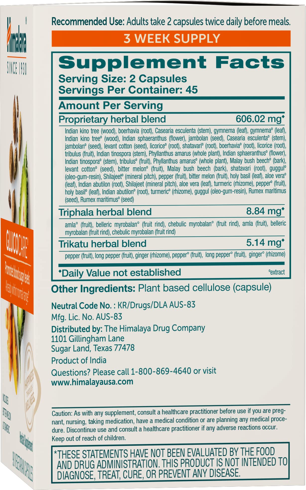 Himalaya GlucoCare – Herbal Glucose Metabolism & Pancreatic Support with Bitter Melon, Gymnema, Triphala & Turmeric – Natural Blood Sugar Support