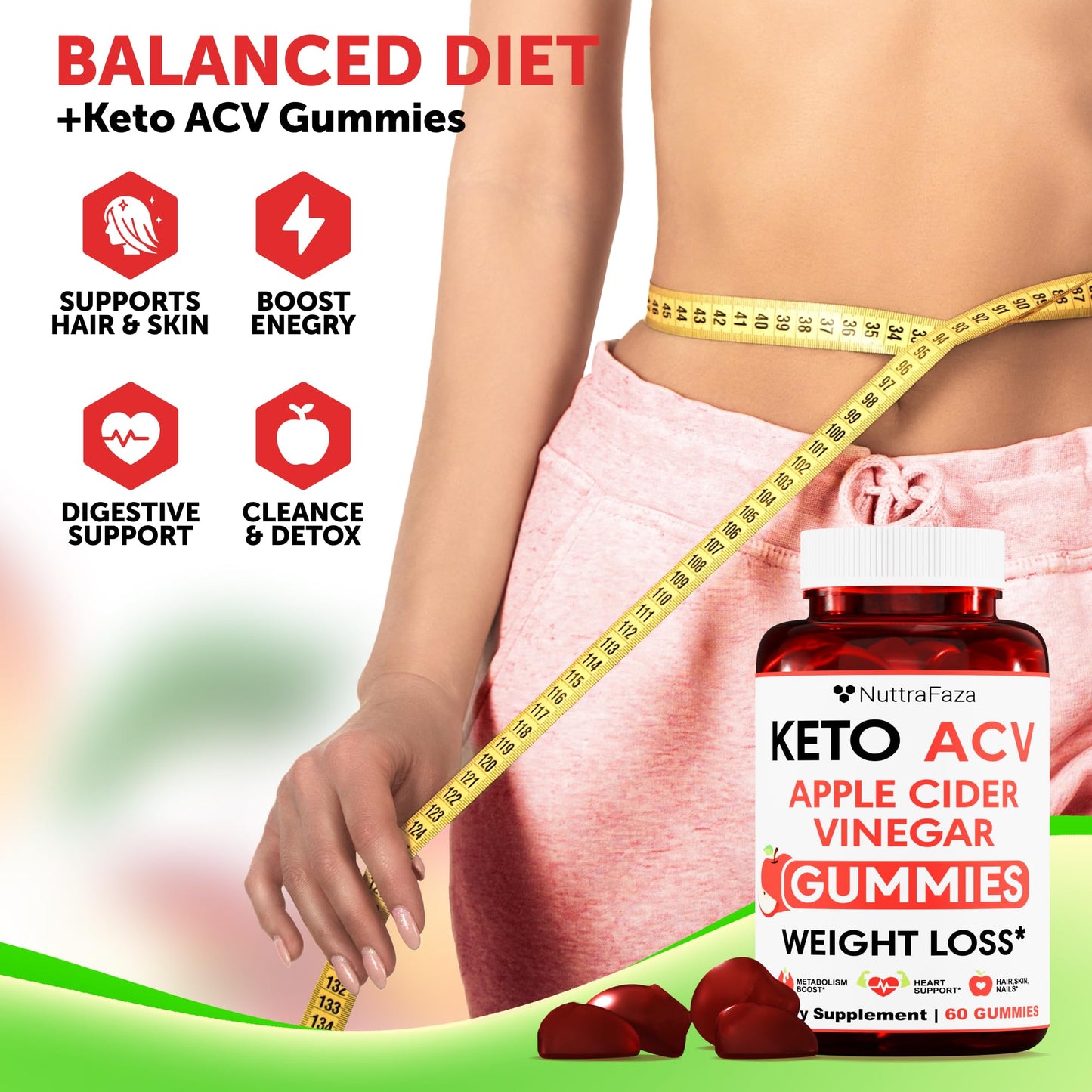 Keto ACV Gummies Advanced  - ACV Keto Gummies for Women and Men - Keto Gummies Supplement - Detox & Cleanse, Digestion