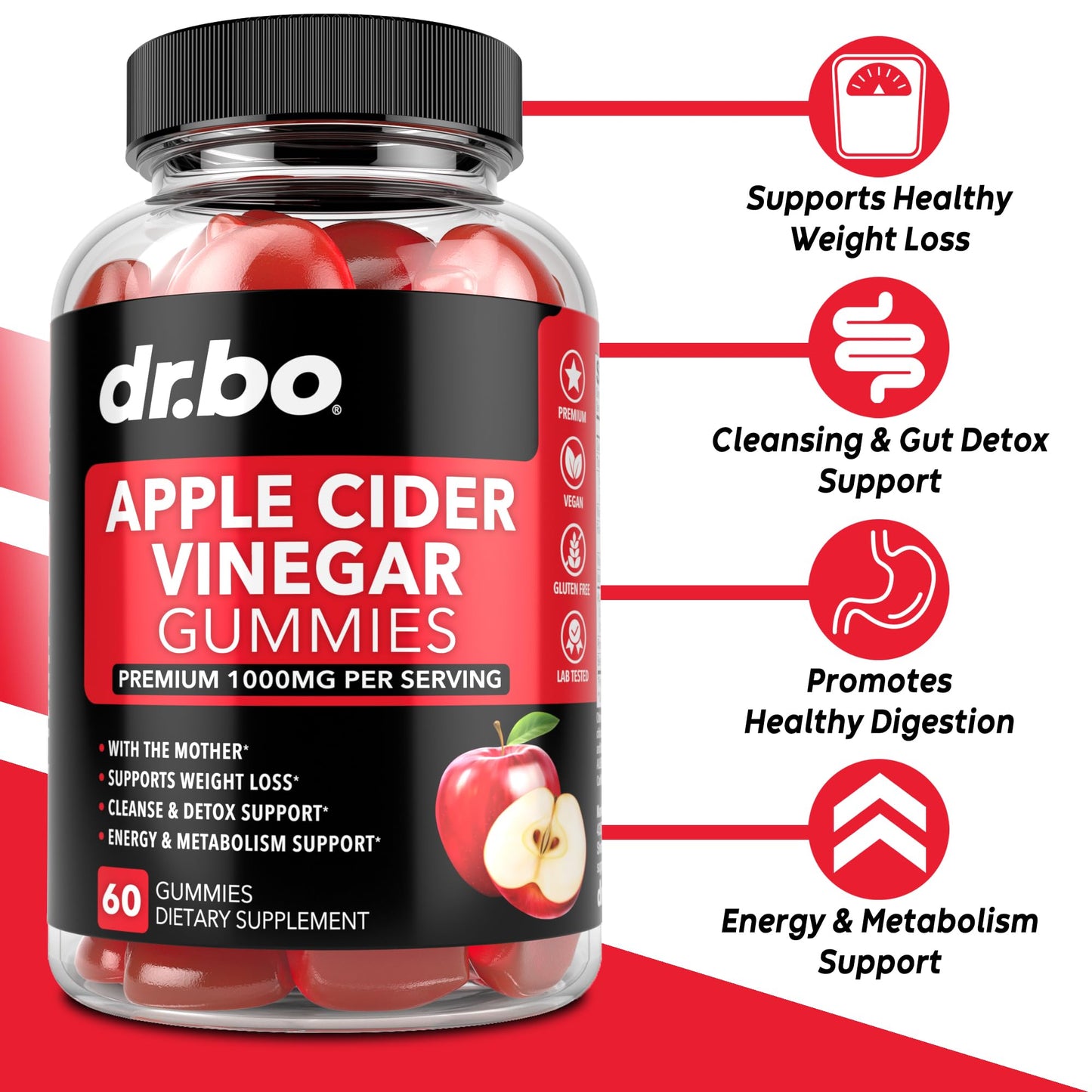 ACV Apple Cider Vinegar Gummies - Natural Support for Advanced Weight Loss, Detox, Cleansing, Digestion Plus Gut Health - ACV Gummies Supplements with 1000MG Apple Cider