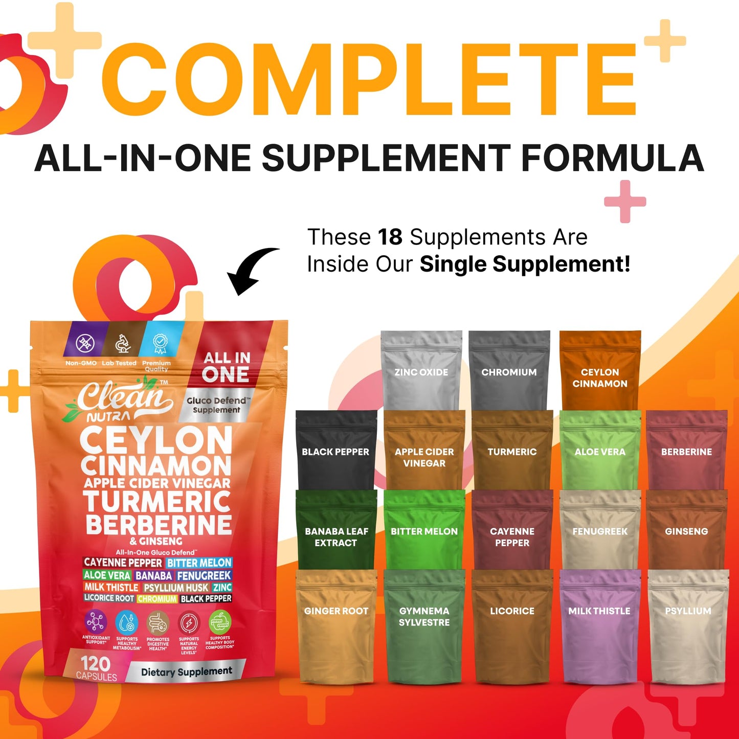 Ceylon Cinnamon Capsules + Apple Cider Vinegar Turmeric Supplement Ginseng Cayenne Pepper Bitter Melon Aloe Vera Fenugreek Milk Thistle Chromium