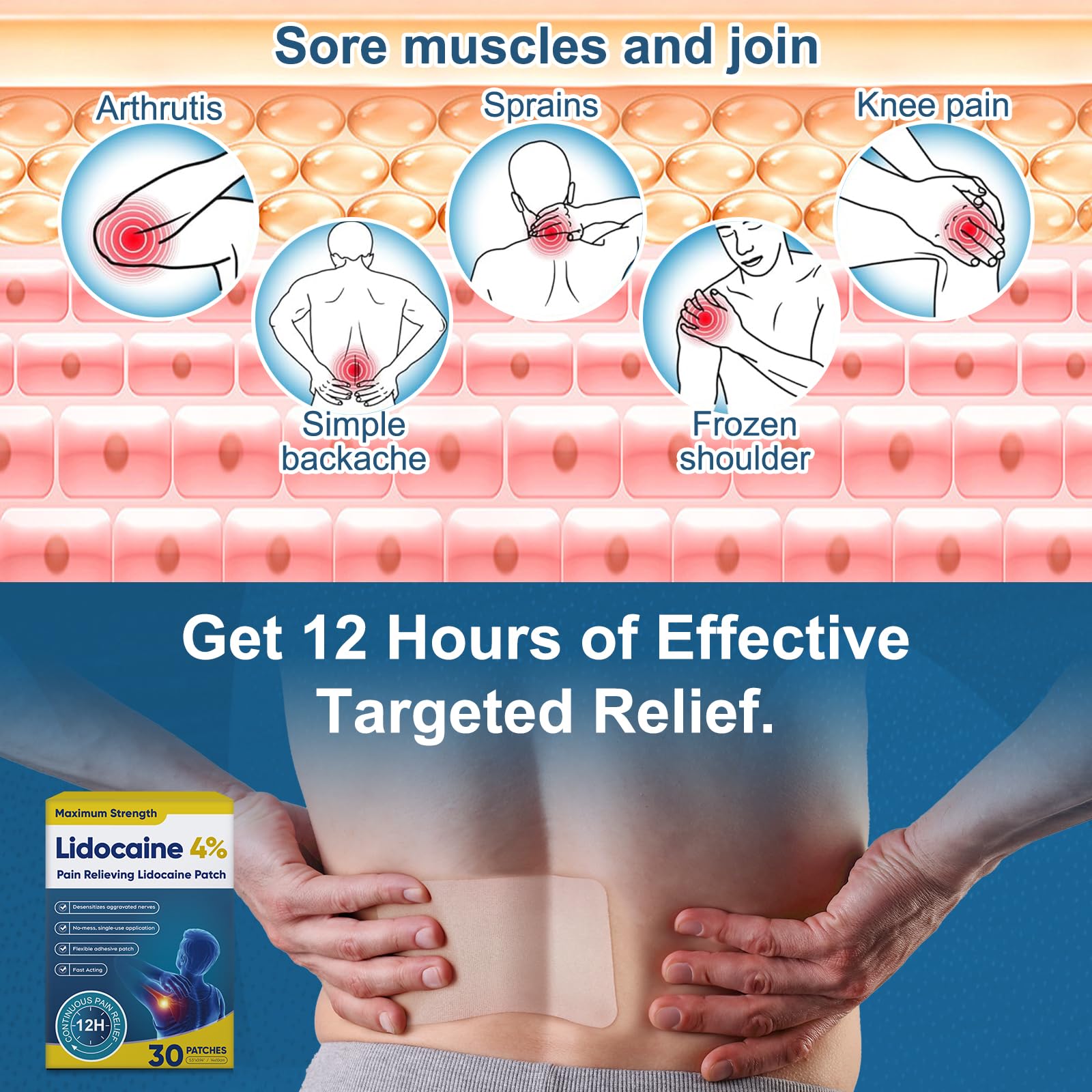 Teemofe 4% Lidocaine Pain Relief Patches – Maximum OTC Strength, Fast-Acting Targeted Relief, 30 Count, for Muscle & Joint Discomfort-01029-10 TeemofeBuy Supplements Australia