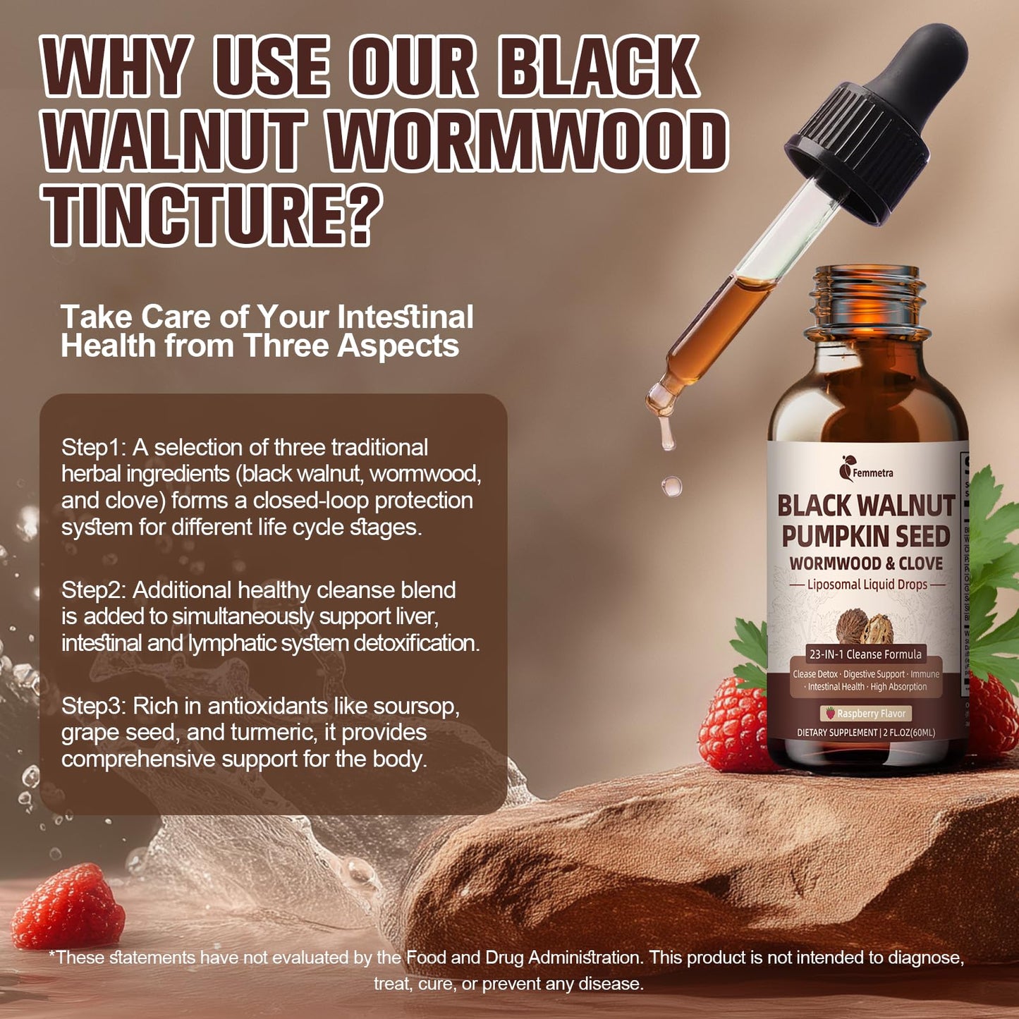 Wormwood Black Walnut Clove Cleanse for Humans Drops, 23-in-1 Gut Health Support Supplement with Pumpkin Seed, Oil of Oregano etc for Detox