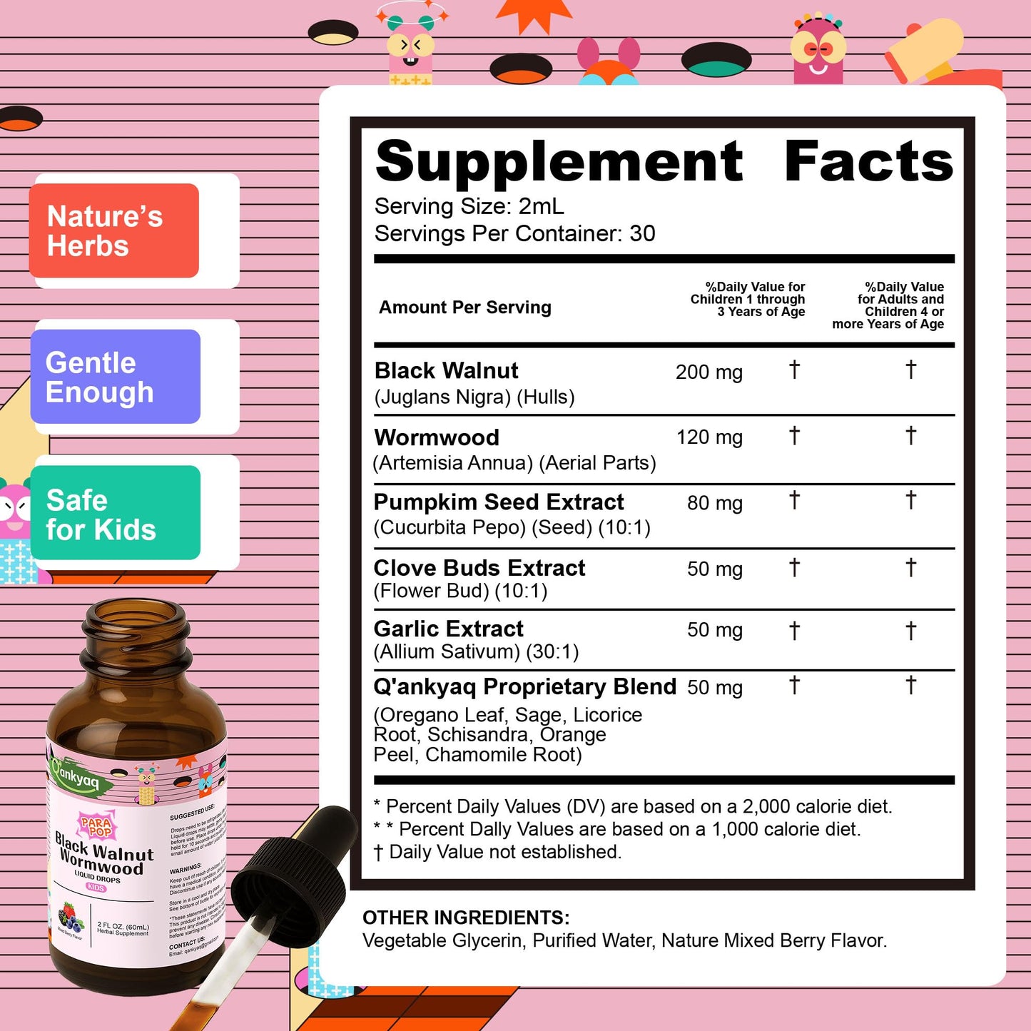 Q'ankyaq Black Walnut Wormwood Liquid for Kids, Gut Cleanse for Children Drops, Natural Detox Support, Gut & Immune Support with Cloves, Garlic,