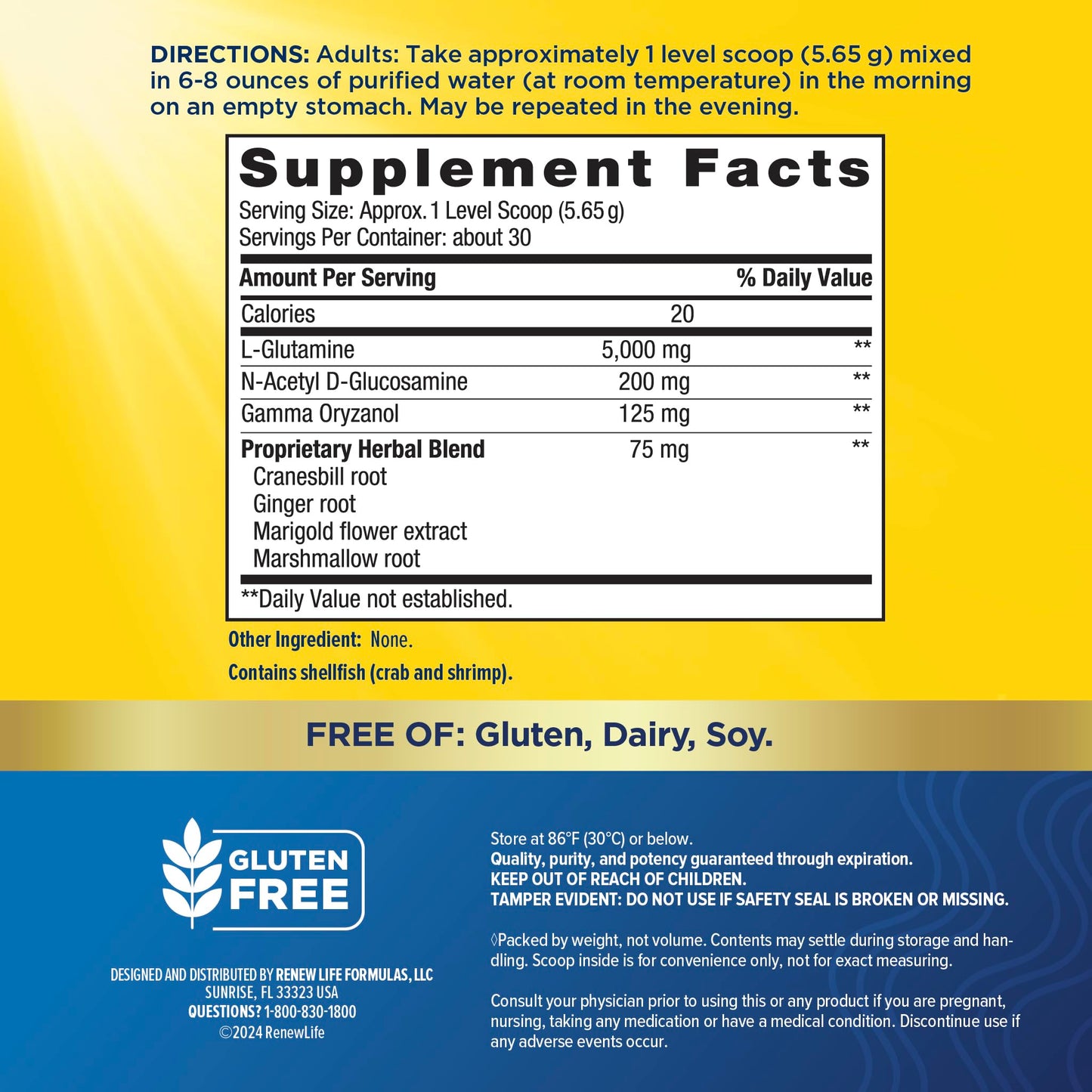 Renew Life IntestiNew Intestinal Lining Support Formula, Powder Supplement Supports Digestive Health, L-Glutamine