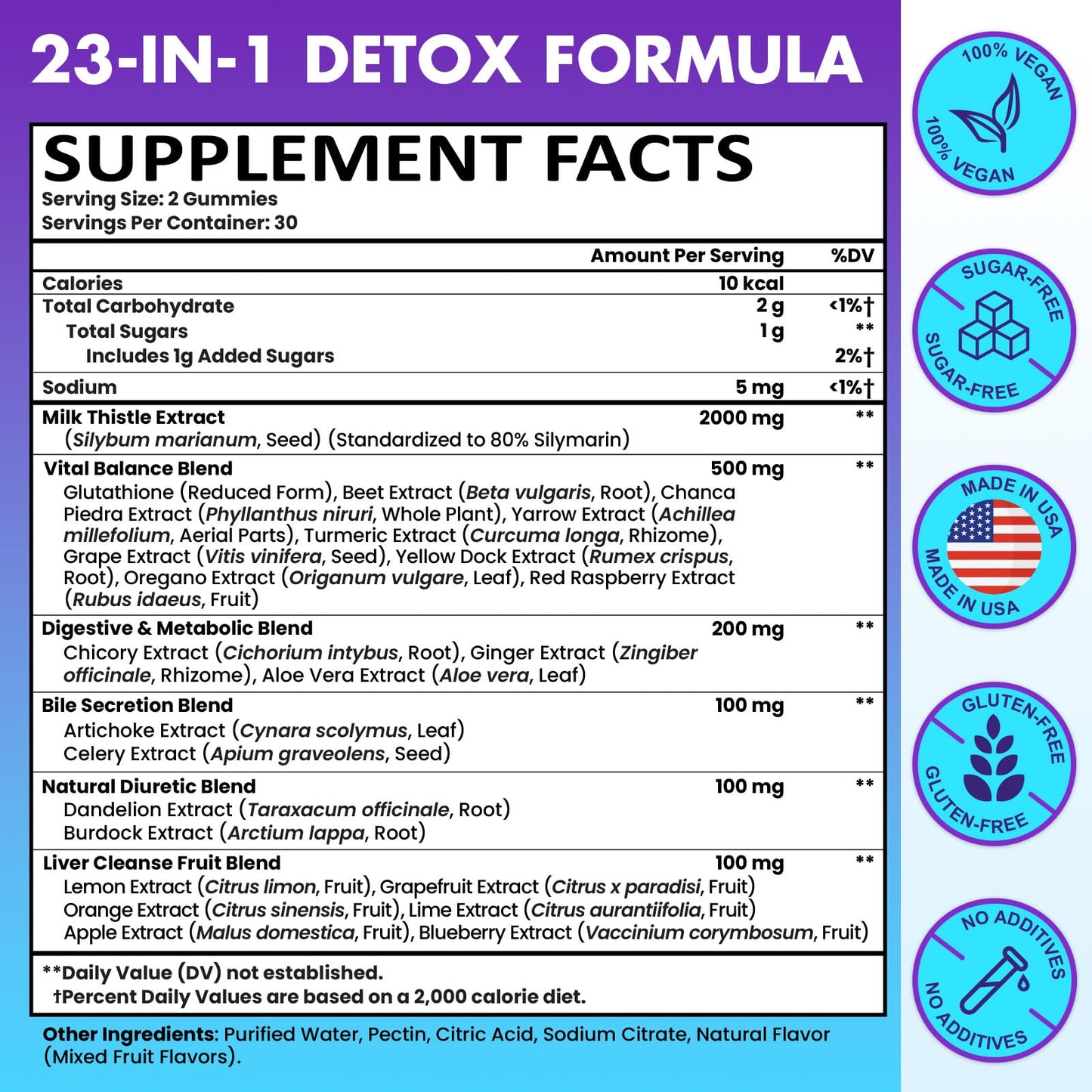 Liver Detox Cleanse & Repair Gummies - 2000mg Milk Thistle Liver Detox Gummies, 23-in-1 Herbal with Dandelion Root, Glutathione & Turmeric- Liver Support