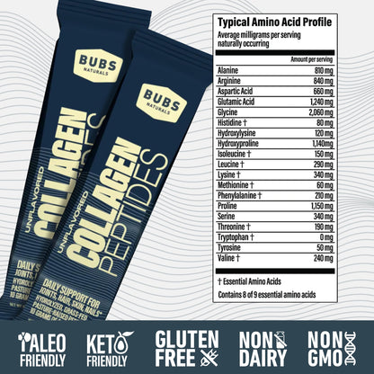BUBS Naturals Unflavored Collagen Peptides Powder - Best Proteins for Joints & Skin - Pasture Raised Grass Fed - Paleo & Keto Friendly, Whole30 Approved
