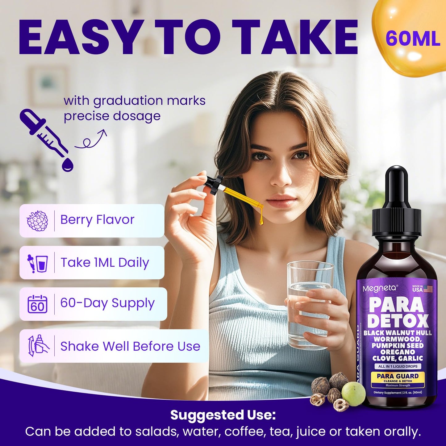 MEGNETA Wormwood Black Walnut Clove Cleanse for Humans- Herbal Gut Cleanse & Digestive Support with Garlic,