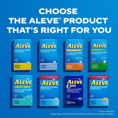 Aleve Pain Reliever & Fever Reducer Naproxen Sodium Caplets, Body and Arthritis Pain Reliever, Medicine for Adults and Children Ages 12 and Up, 60 Individual Pouches AleveBuy Supplements Australia