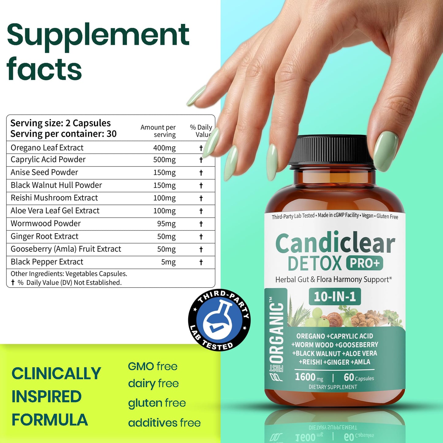 FIRSTORGANIC Candiclear Detox Pro+ | Pack of 2 | Feminine Gut & Flora Harmony Support |Oregano, Black Walnut & More | Third-Party Tested, cGMP Facility,