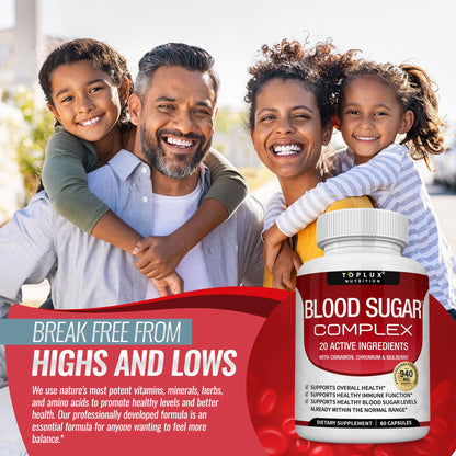 Blood Sugar Complex Supplement - Supports Healthy Blood Sugar Levels Already Within Normal Range All Natural with Cinnamon, Bitter Melon, Chromium, Mulberry, Al
