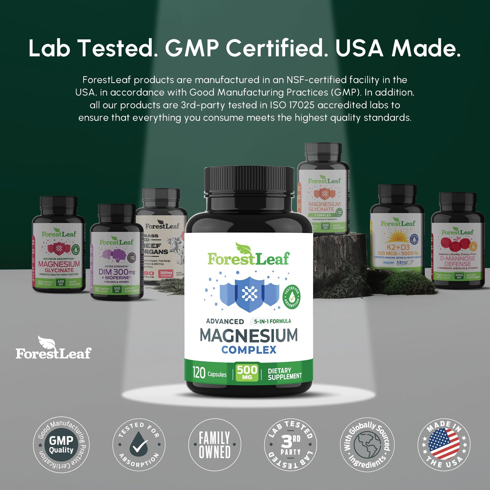 ForestLeaf Magnesium Complex for Women and Men - 500mg Magnesium Supplement for Sleep - 5-in-1 Chelated Magnesium Citrate, Bisglycinate, Malate, Taurate, Oxide (120 Ct) ForestLeaf buy supplements Au