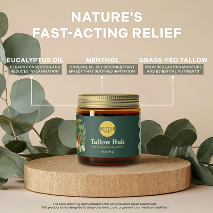 Betterbrand Petroleum-Free Medicated Tallow Rub – Natural Vapor Rub Alternative with Menthol & Eucalyptus - Grass-Fed Tallow Balm for Chest Congestion Relief - 1.6oz BetterbrandBuy Supplements Australia