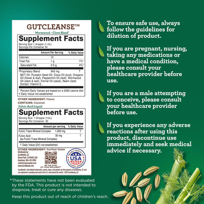 GuruNanda Gutcleanse 2-Step Kit - Dietary Supplement to Help with Digestion - Blend of Fulvic Acid, Wormwood, Clove & Neem Extract, 2x1 FlOz