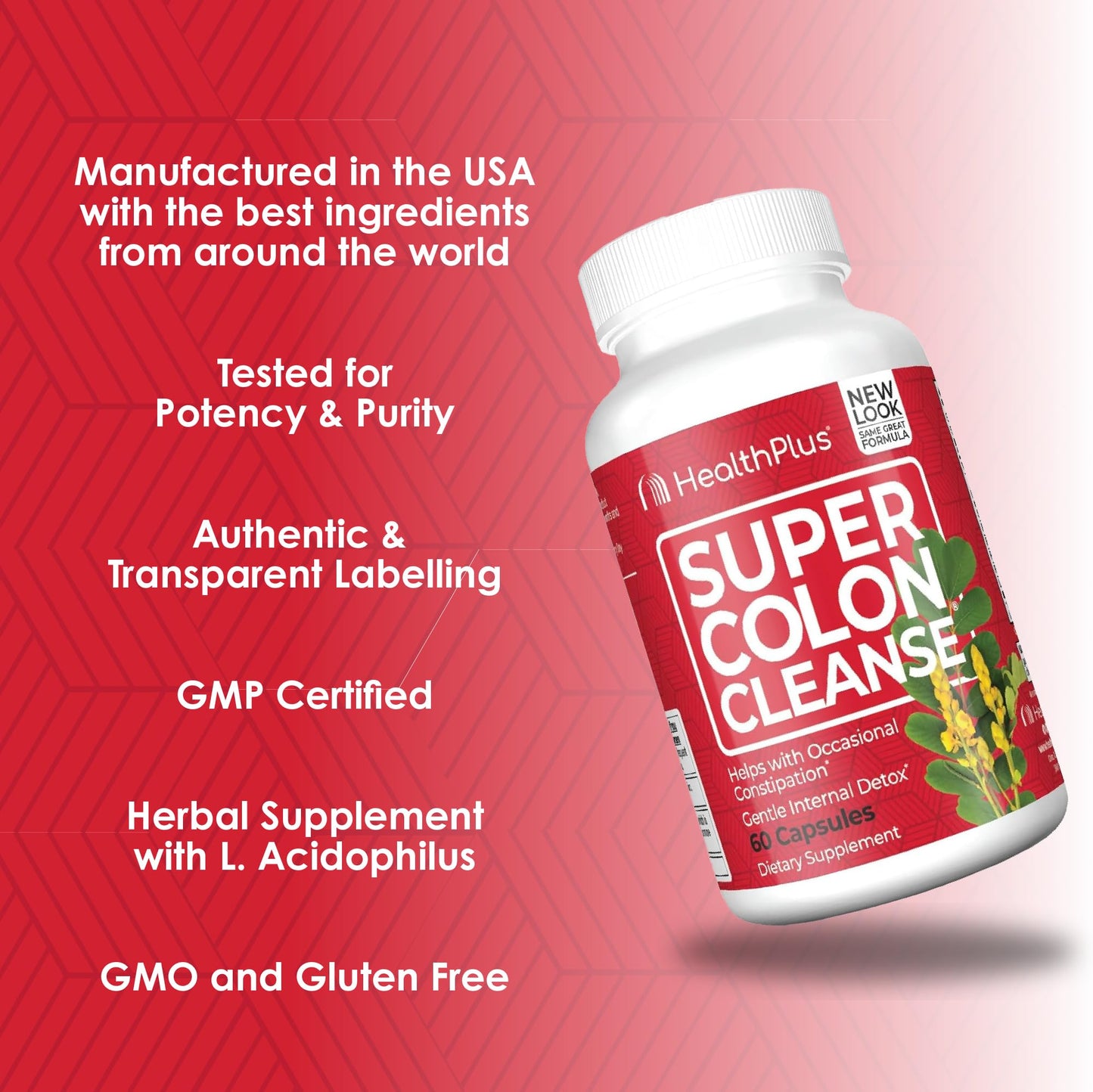 Health Plus Super Colon Cleanse 15 Day Supply of Gentle Gut Cleanse Detox, Psyllium Husk, Probiotics for Constipation