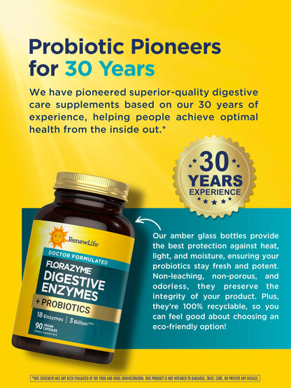 Renew Life Florazyme Digestive Enzymes with Probiotics | Doctor Formulated | Helps Occasional Gas, Bloating & Discomfort | Digestive & Immune Health