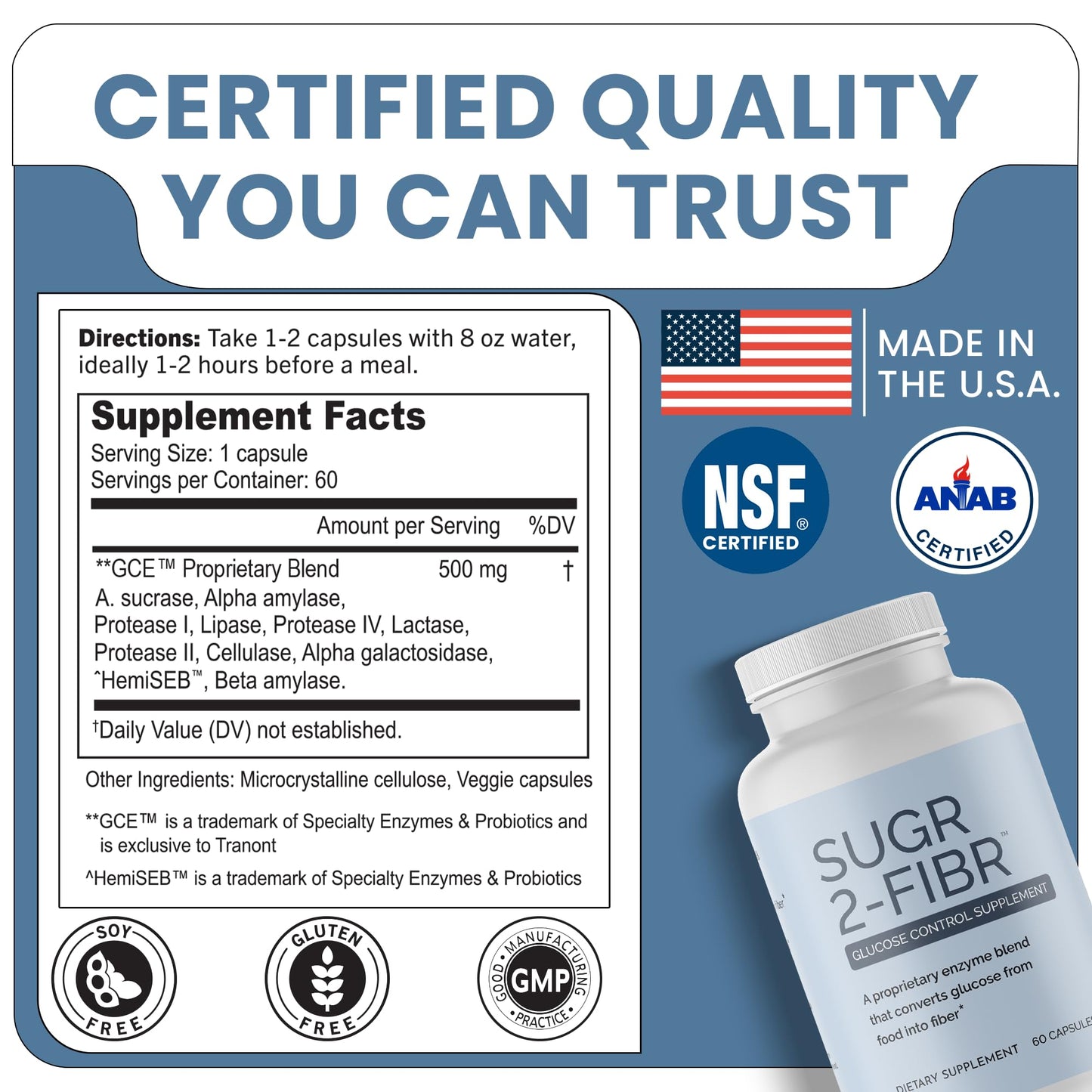 OPTIVIDA Sugr-2-Fibr - Natural Blood Sugar Support Supplement with Enzyme Technology - Glucose Support Supplement - Sugar to Fiber for Gut & Energy Levels