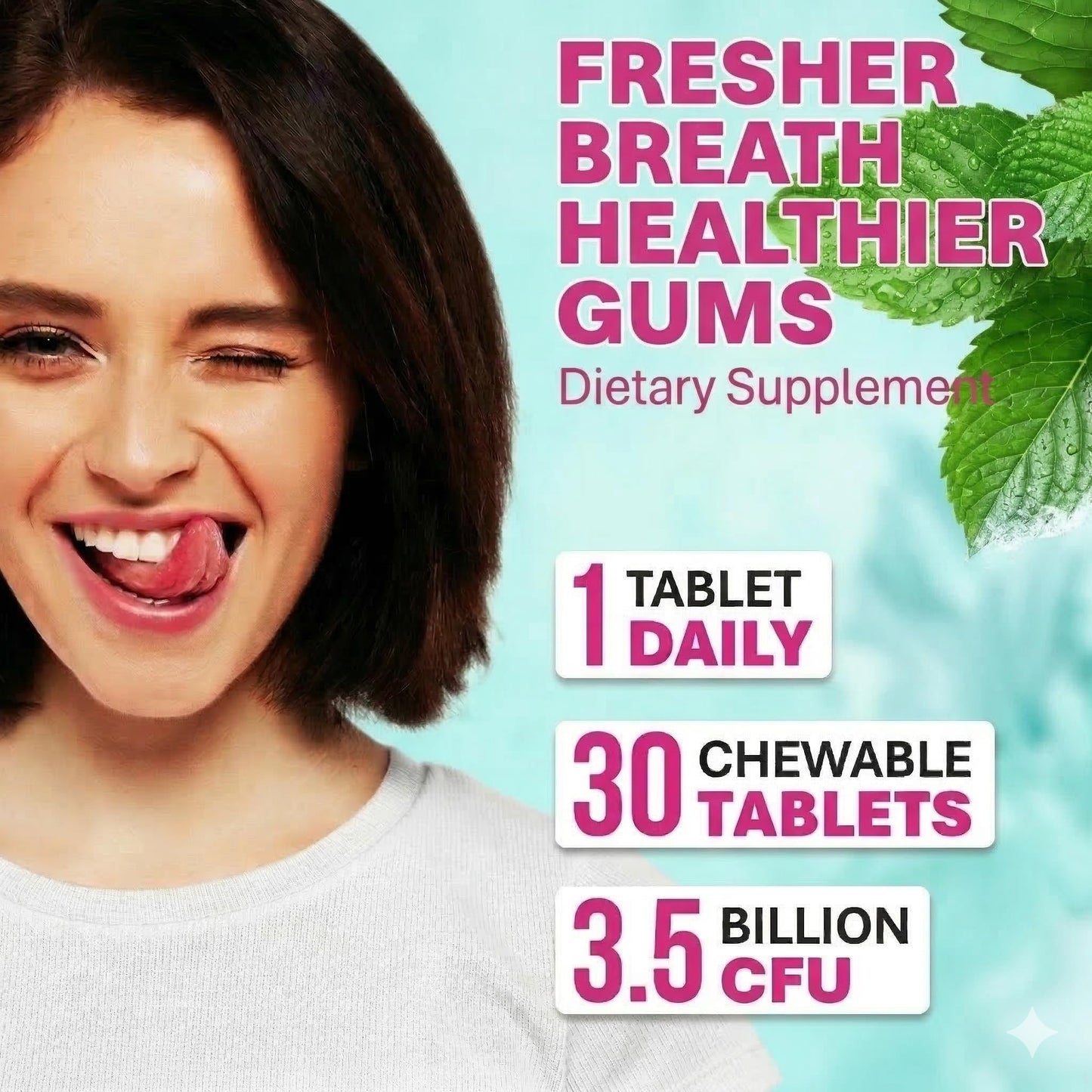 Oral Probiotics for Bad Breath & Gum Health – Dental Probiotic Chewable Mint Tablets, Sugar-Free, Gluten-Free – Made in USA – 30-Day Supply - DentOk