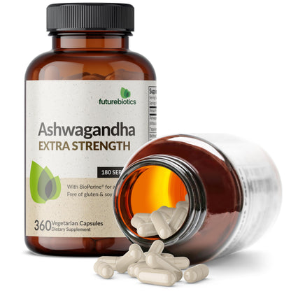 Futurebiotics Ashwagandha Extra Strength Stress & Mood Support with BioPerine - Non GMO Formula, 360 Vegetarian Capsules