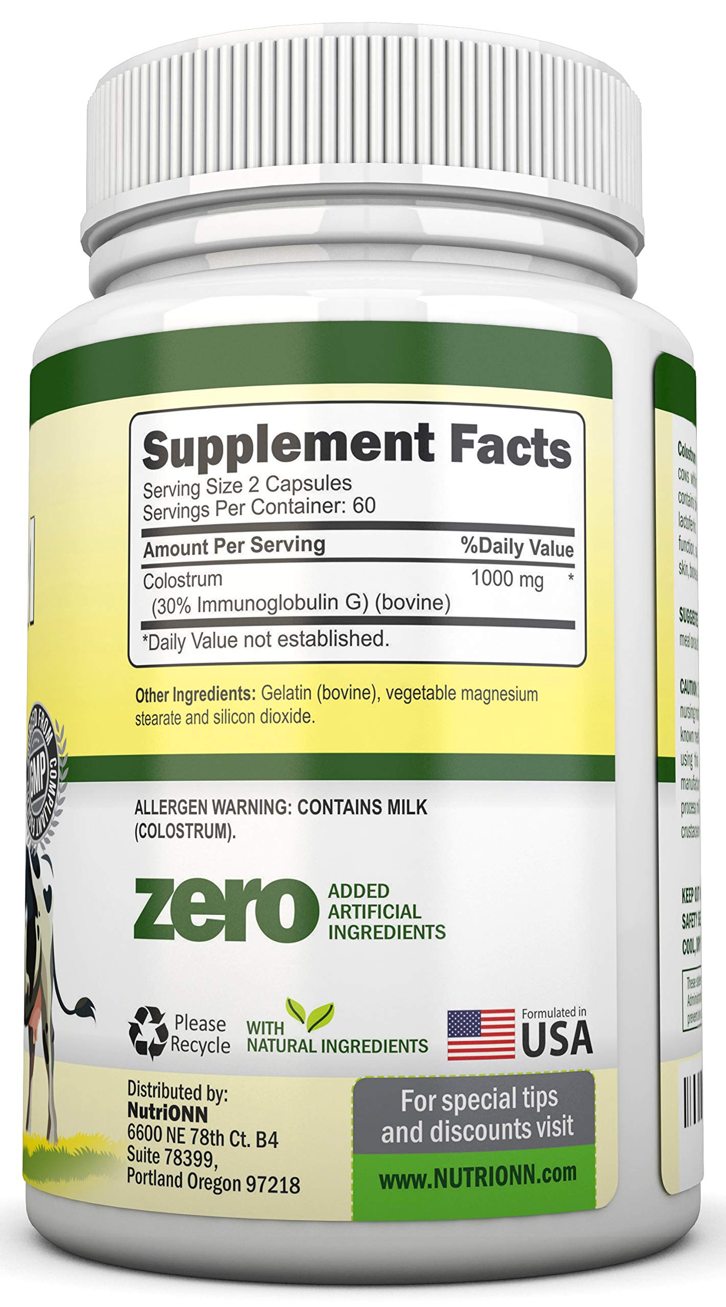 Colostrum - 1000mg - 120 Capsules - 30% IgG - Non-GMO US Dairy - First Milking Bovine Colostrum - Low Heat Processed - Great for GI Tract Health