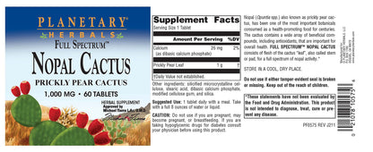 Planetary Herbals Full Spectrum Nopal Cactus 1000mg Prickly Pear Cactus Antioxidant - 100% Natural - 60 Tablets