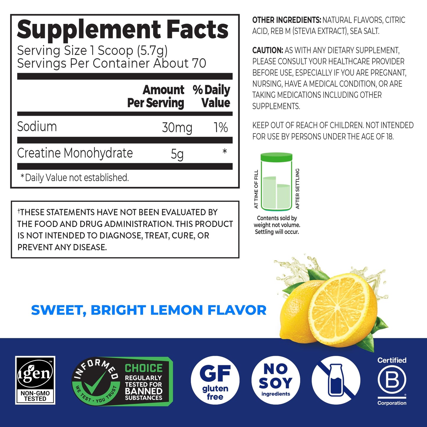 Orgain Creatine Monohydrate Micronized Powder, Lemonade Flavored, 5g Creatine, 70 Servings, Supports Muscle Growth, Post Workout Recovery