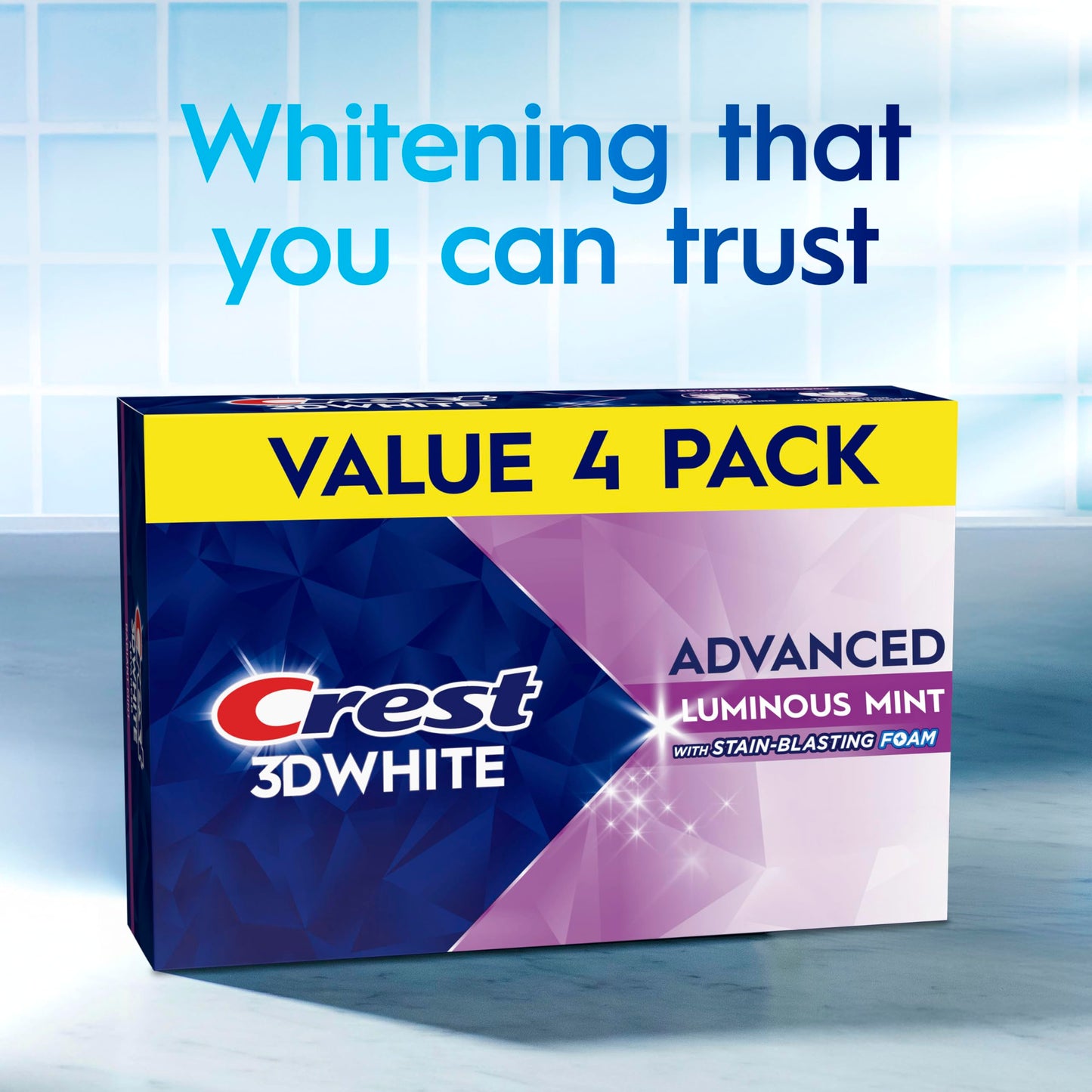 Crest 3D White Advanced, Teeth Whitening Toothpaste for Adults, 3.7 oz, 4 Pack, Cavity Protection Fluoride Toothpaste,