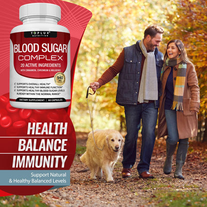 Blood Sugar Complex Supplement - Supports Healthy Blood Sugar Levels Already Within Normal Range All Natural with Cinnamon, Bitter Melon, Chromium, Mulberry, Al