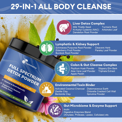 29-in-1 Full Spectrum Detox Powder | 5-Step Total-Body Reset for Liver, Lymphatic, Colon & Gut Support | Potent Earthy Taste