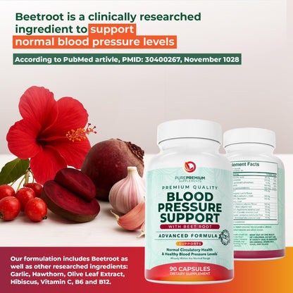 PurePremium Beet Root Capsules for Blood Pressure Support – 14-in-1 Formula with Beetroot Powder, Hawthorn, Hibiscus & Garlic for Normal