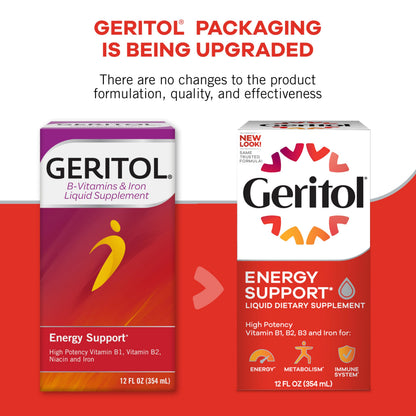 Geritol Liquid Vitamin and Iron Supplement, Energy Support Vitamins, Contains High Potency B-Vitamins and Iron, Easy to Swallow,