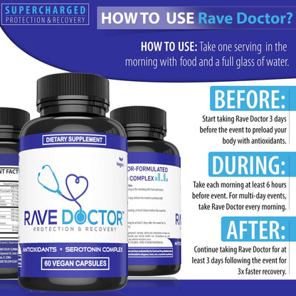 Rave Doctor 5 HTP Supplement - Essential Rave Vitamins for Festival Goers, Rave Accessories, Festival Essentials, Festival Gear, Rave Essentials, 5htp Supplement