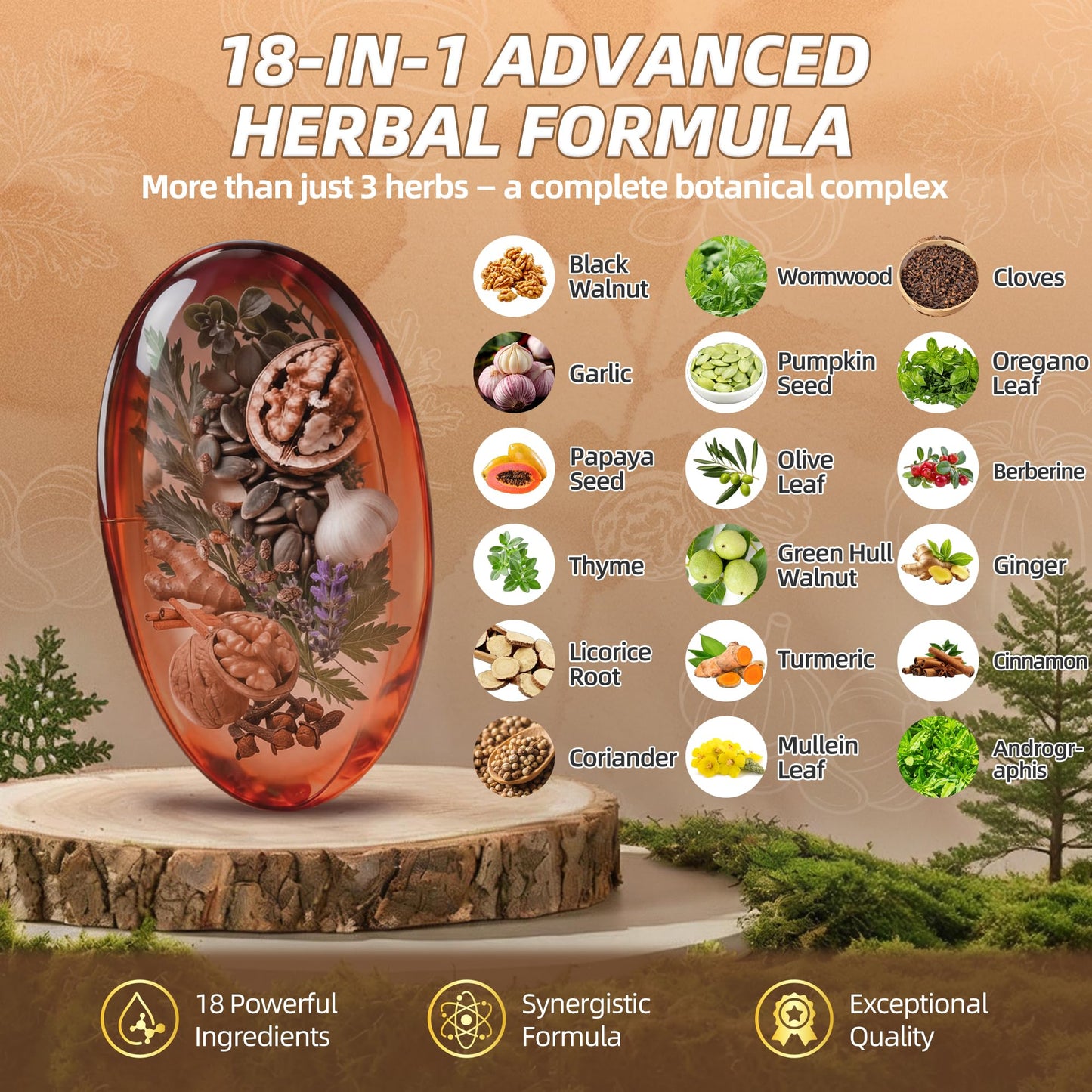 18-in-1 Wormwood Black Walnut Clove Parasite Cleanse, Herbal Blend with Garlic, Turmeric, Pumpkin Seed, Oregano & Berberine, Gut Health & Antioxidant Balance