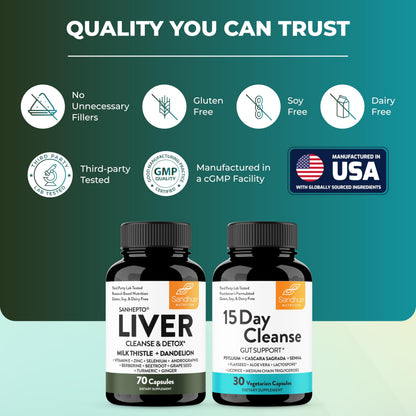 Sandhu's Liver Cleanse Detox & 15 Day Gut Cleanse Support Supplement for Women & Men | Supports Liver, Gut & Digestive Health