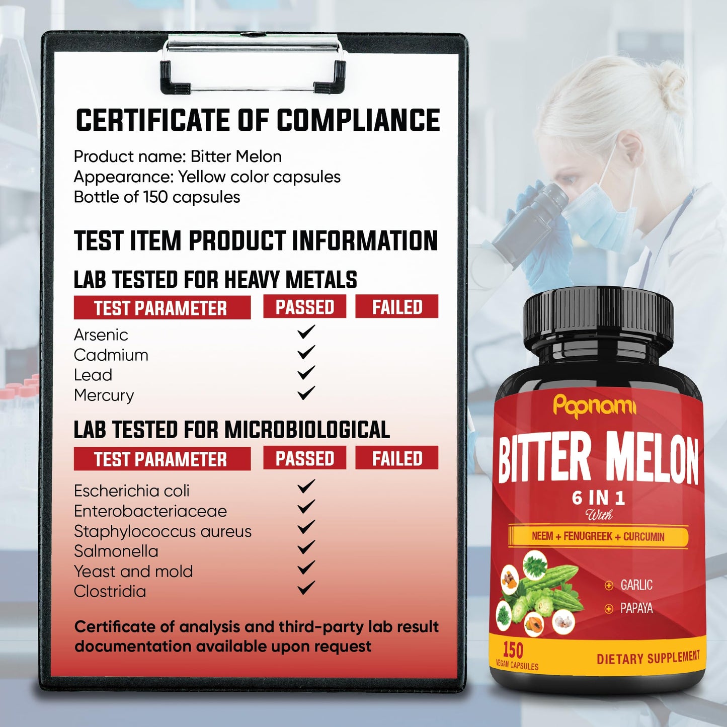 Organic Bitter Melon Extract Capsules - Combined Neem, Fenugreek, Curcumin, Garlic & Papaya - 150 Count for 5 Months - Supports Body, Digestive