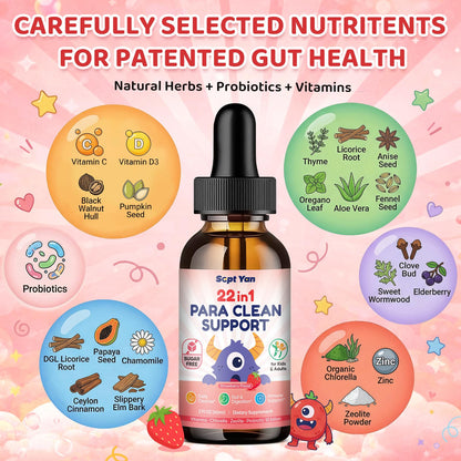 SEPT YAN 22 in 1 Parasite Cleanse for Humans & Kids, Herbal Gut Cleanse Liquid Drops with Wormwood, Black Walnut, Clove, Chlorella, Oregano,