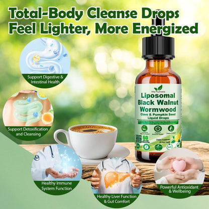 Wormwood Black Walnut Clove Cleanse Drops for Human, 15-in-1 Triple-Action Gut Detox & Digestive Wellness Organic Liquid Tincture w. Soursop PAU