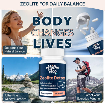 MythoTecq 2300 MG Zeolite Detox Capsules - Activated Charcoal & Bentonite Clay, Highly Absorbable Full Body, Liver & Gut Cleanse