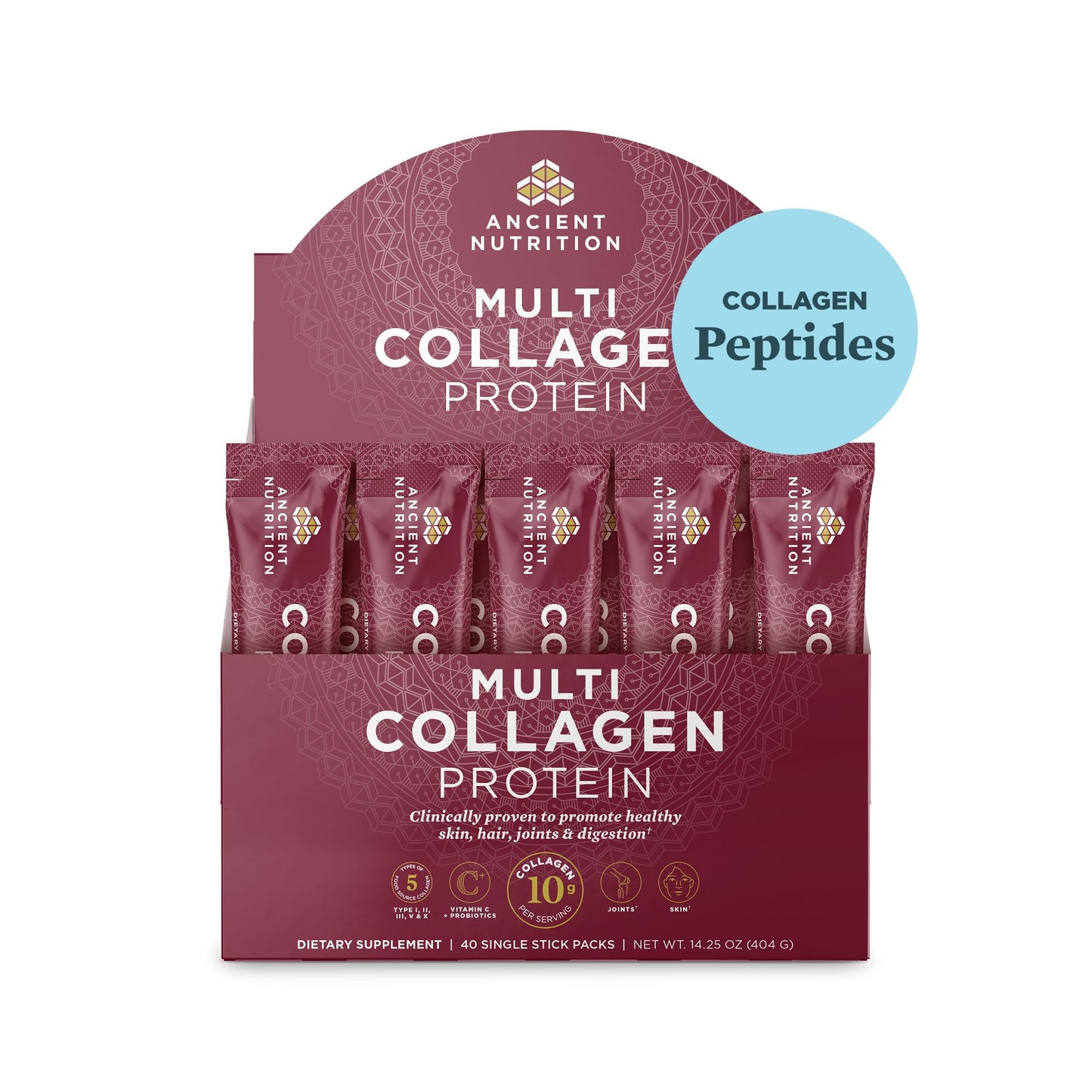 Ancient Nutrition Collagen Peptides Powder, Multi Collagen Protein, Women & Men, Vitamin C, Probiotics, Hydrolyzed Collagen, Supports Skin