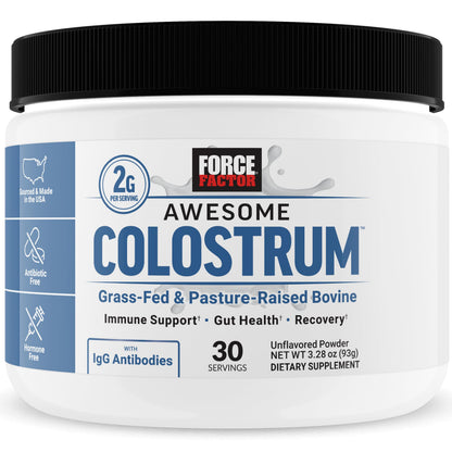 Force Factor Awesome Colostrum to Support Gut Health, Immune Function, Recovery, & More, Bovine Colostrum Supplement, Pasture-Raised, Grass Fed