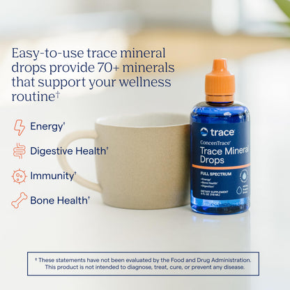 Trace Minerals ConcenTrace Trace Mineral Drops | Supports Energy, Digestion, Bone Health & Hydration, 70+ Ionic w/Magnesium, Chloride & Potassium
