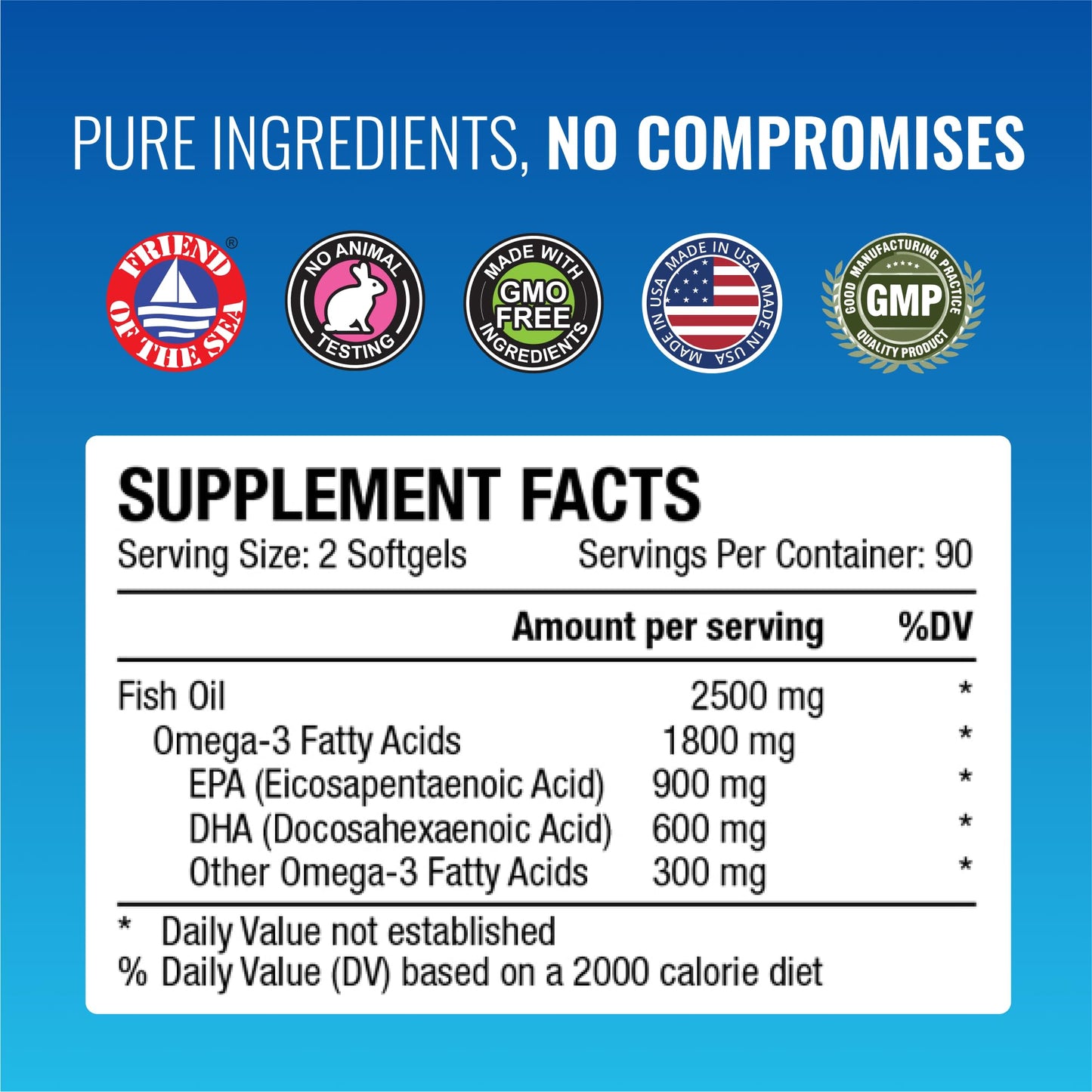 Omega-3 MD - EPA & DHA Supplement - 2500mg Omega 3 Fish Oil for Heart Health, Brain Support, Joint Comfort, & Overall Wellness - 2 Bottles - 6 Month Supply