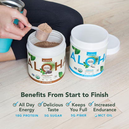 ALOHA Organic Plant Based Protein Powder, Stevia Free, Vanilla, 19.6 oz, 15 Servings PACKAGING MAY VARY