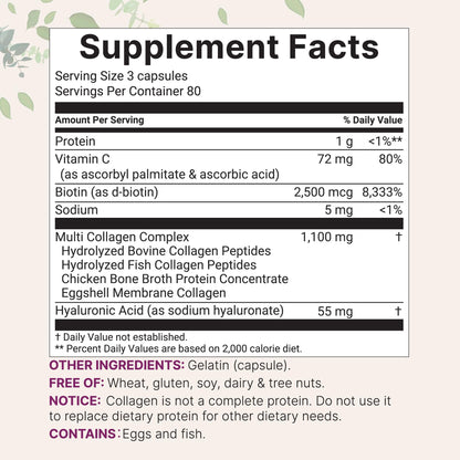Micro Ingredients 2 Pack Multi Collagen Pills for Women & Men, 480 Capsules | Type I, II, III, V, X | Hydrolyzed Protein Peptides with Biotin,