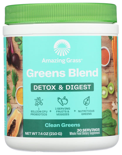 Amazing Grass Greens Blend Detox & Digest, Smoothie Mix, Cleanse with Super Greens Powder, Digestive Enzymes & Probiotics