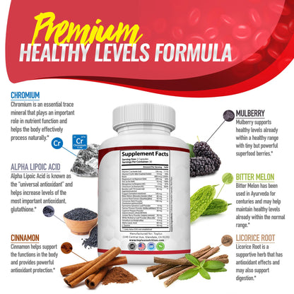 Blood Sugar Complex Supplement - Supports Healthy Blood Sugar Levels Already Within Normal Range All Natural with Cinnamon, Bitter Melon, Chromium, Mulberry, Al