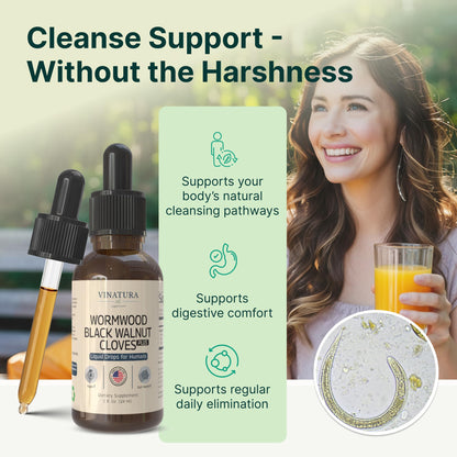 VINATURA Wormwood Black Walnut Cloves Liquid - Cleanse, Detox for Humans with Papaya Leaf and Pumpkin Seed,