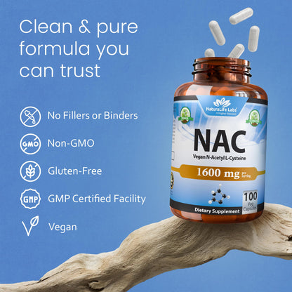 NaturaLife Labs N-Acetyl-L-Cysteine (NAC) 1600 mg – 100 Capsules, Non-GMO & Gluten-Free (2 Pack) (2)